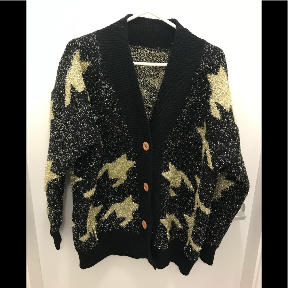 Black gold star thick cardigan sweater